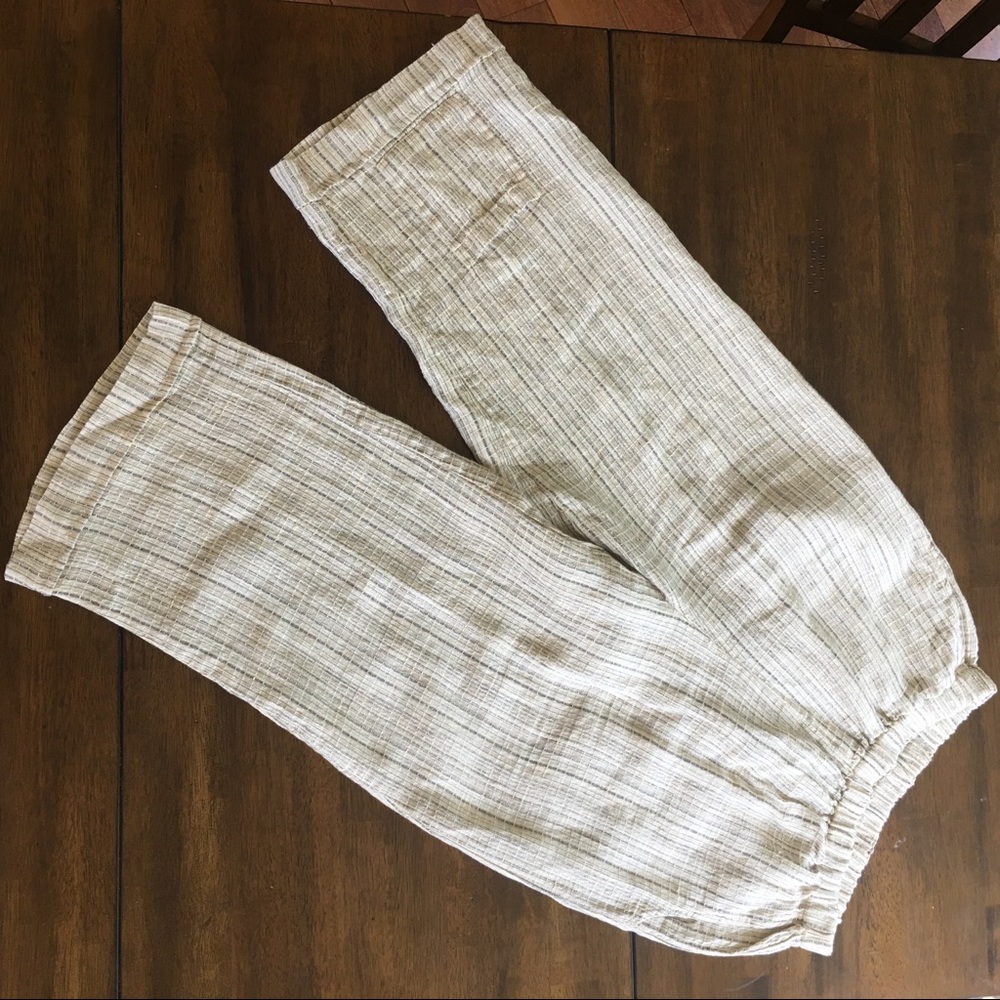 FLAX Boho Stripped Linen Flowy High Waisted Pants - Picture 2 of 8